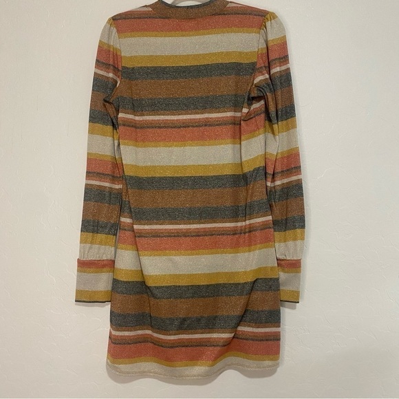Band of Gypsies Dazed and Confused Stretch Shimmer Striped Mock Neck Shift Dress - Picture 8 of 8